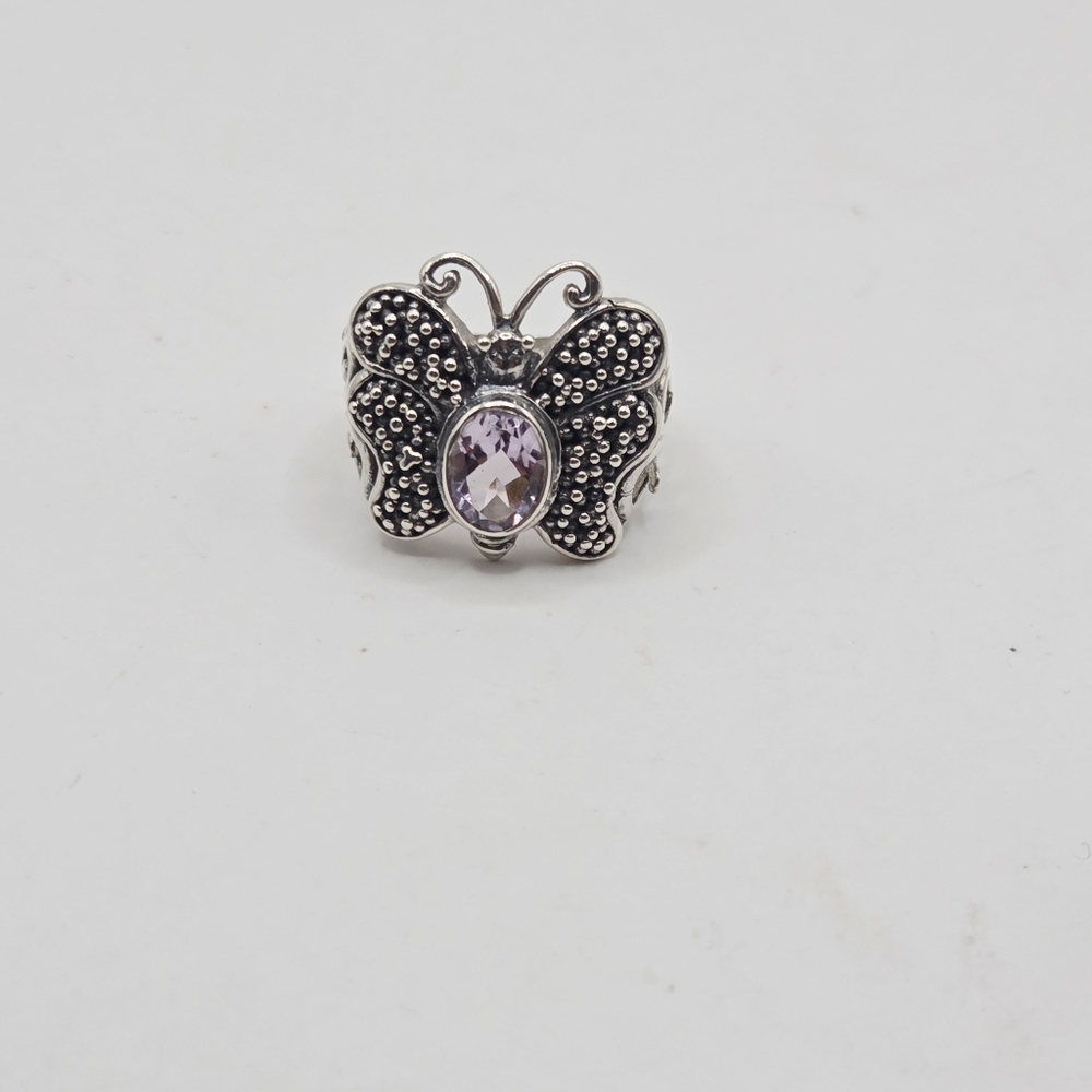 Unique Sterling Silver 925 Purple Amethyst Cocktail Ring Butterfly Soul